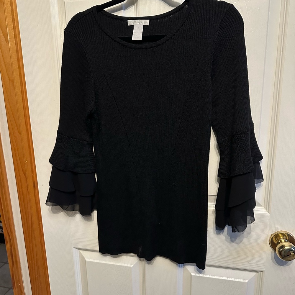 Black 3/4 bell sleeve knit top